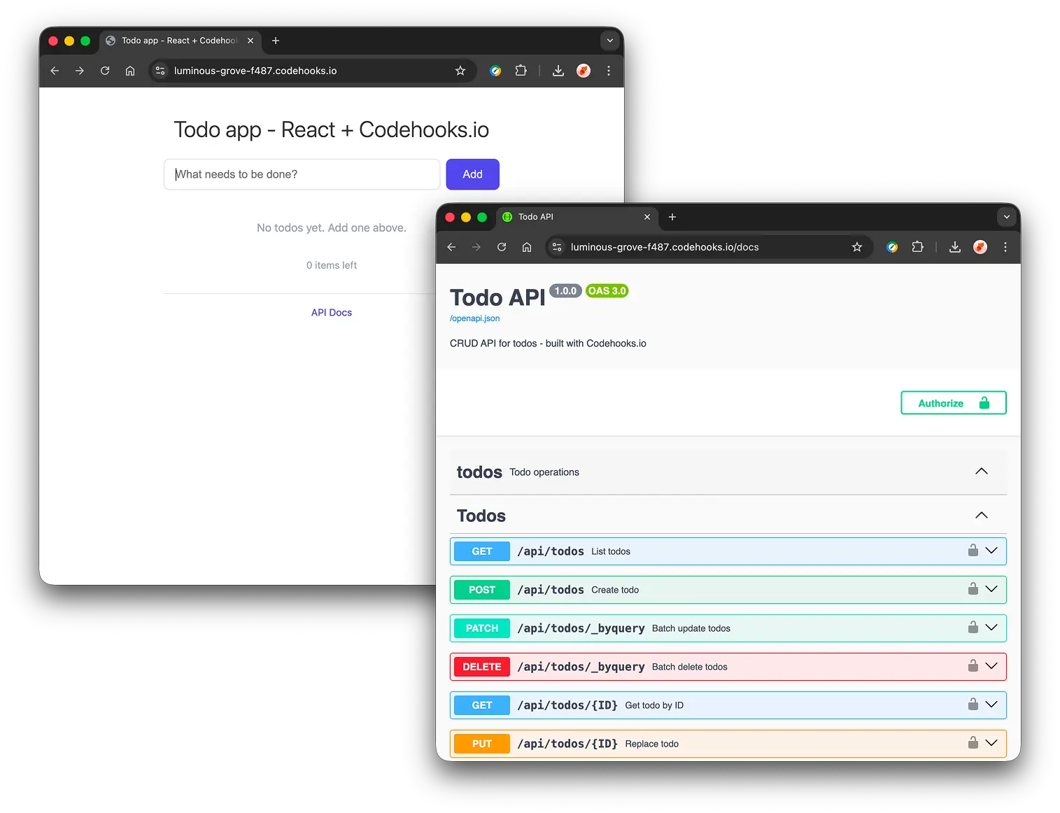 The final todo app with React frontend and auto-generated Swagger API documentation