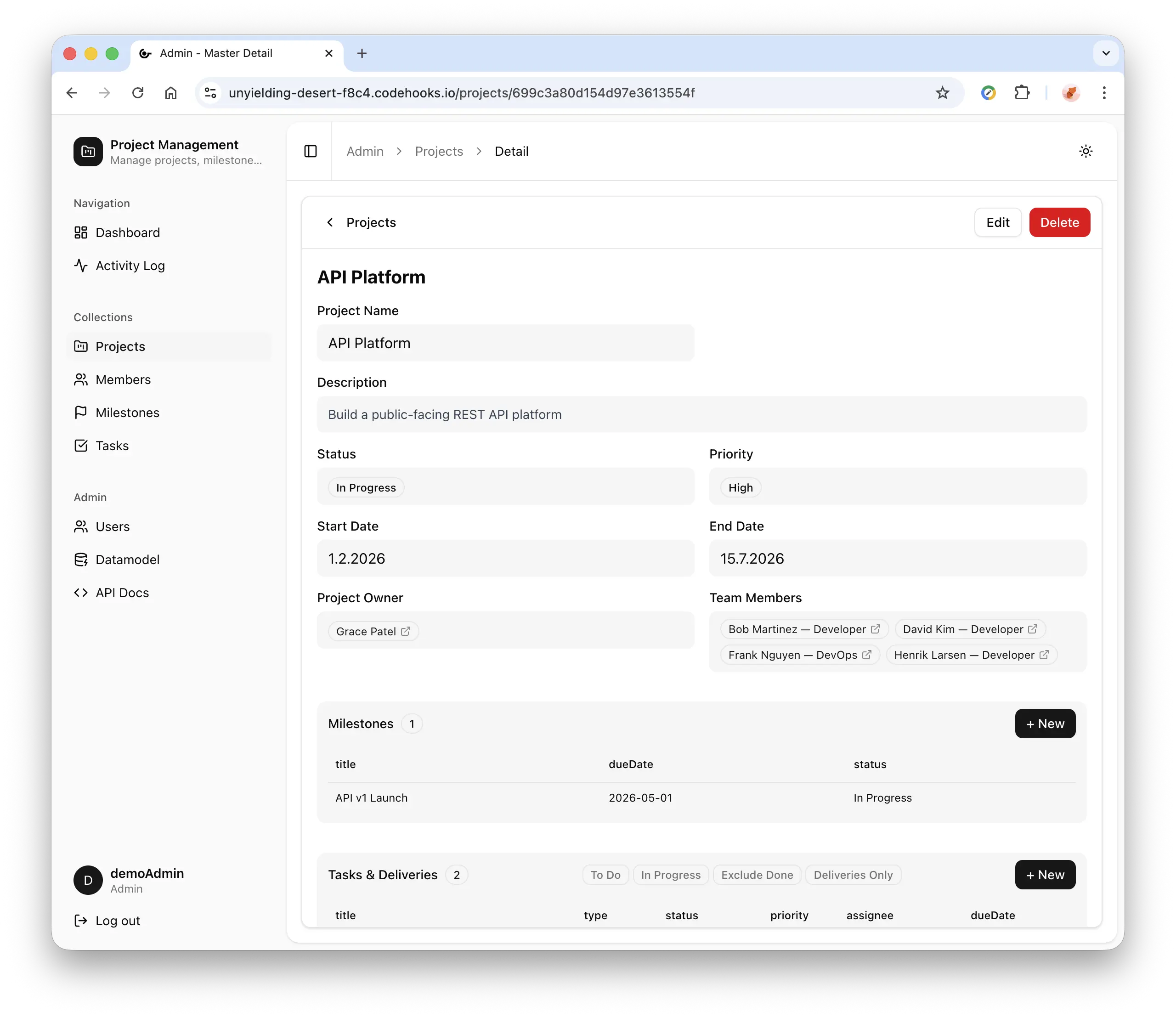 React Admin Dashboard - Record detail view with form fields and related data